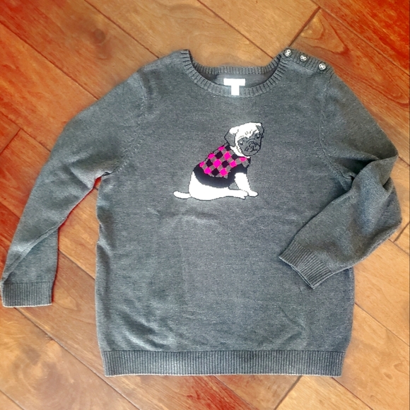 Grey knit sweater with pug dog graphic. CHARTER CLUB xxl - Picture 2 of 7